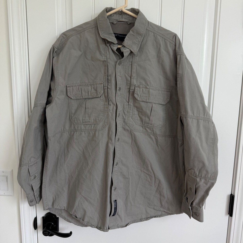 5.11 Tactical Series Mens Gray Cotton Canvas Long Sleeve Shirt Style 72157 L - Picture 2 of 6